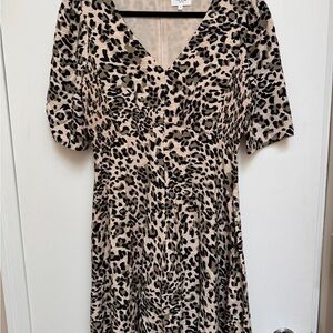 Seed Heritage Leopard Print Mini Dress Size 10 Smocked Waist